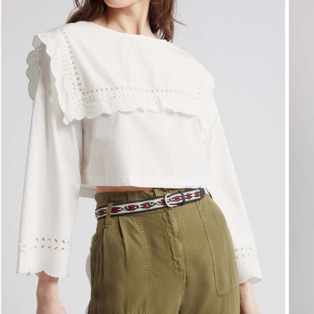 White Scalloped Lace Trim Top